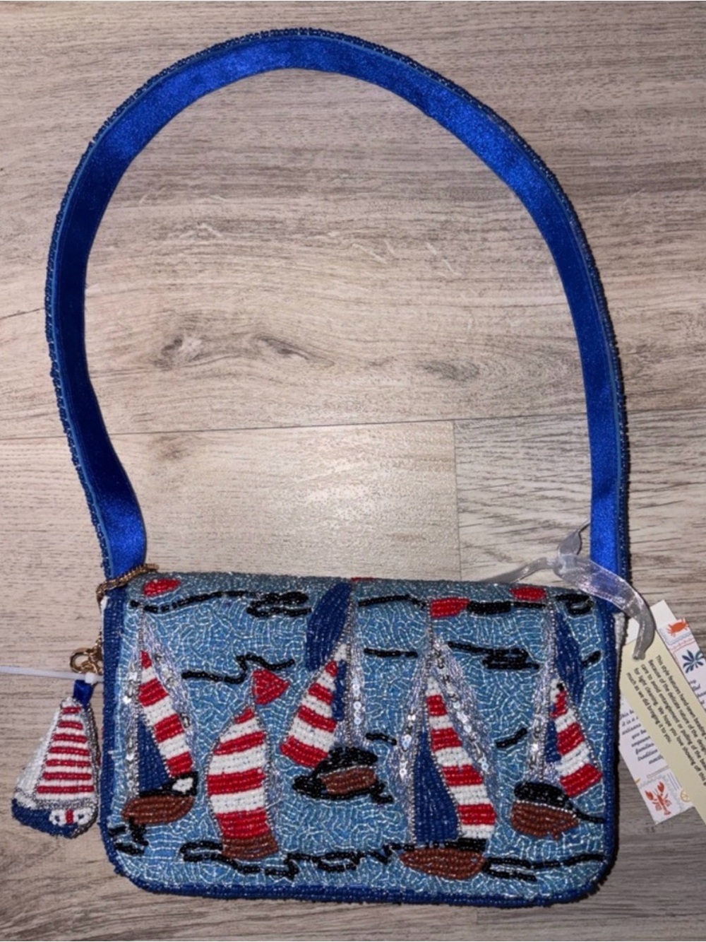 Viral Beaded Sailing Scene Shoulder Bag - Blue